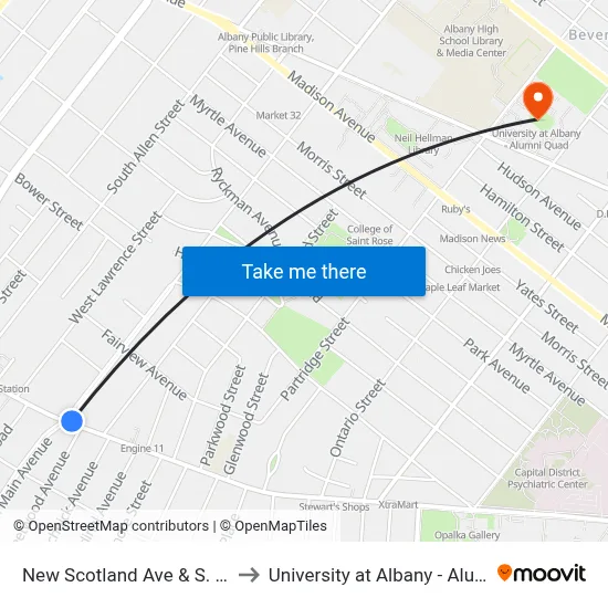 New Scotland Ave & S. Main Ave to University at Albany - Alumni Quad map