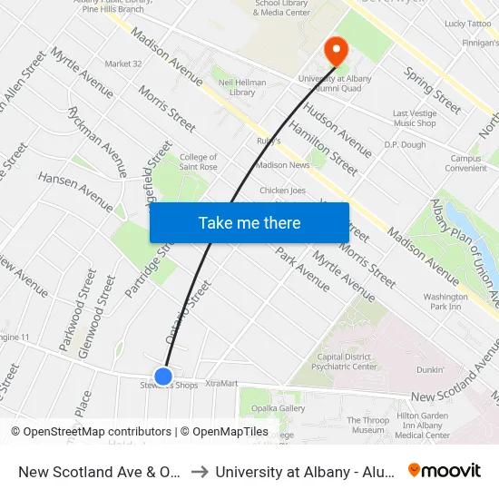 New Scotland Ave & Ontario St to University at Albany - Alumni Quad map