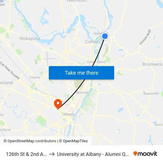 126th St & 2nd Ave to University at Albany - Alumni Quad map