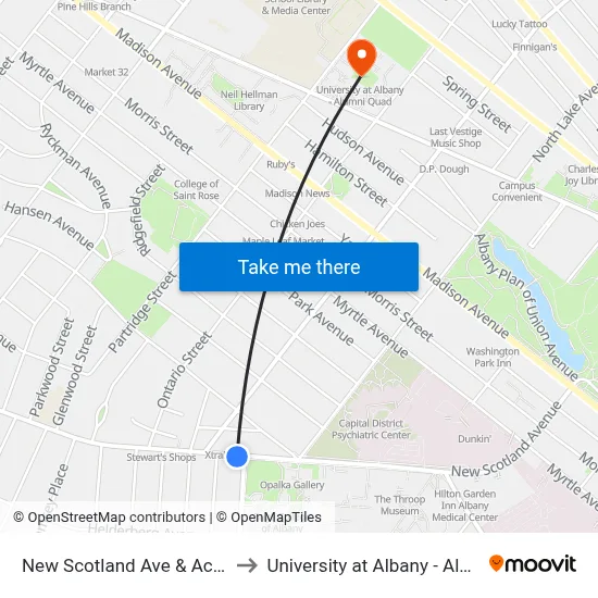 New Scotland Ave & Academy Rd to University at Albany - Alumni Quad map
