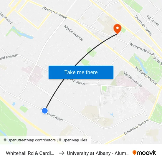 Whitehall Rd & Cardinal Ave to University at Albany - Alumni Quad map