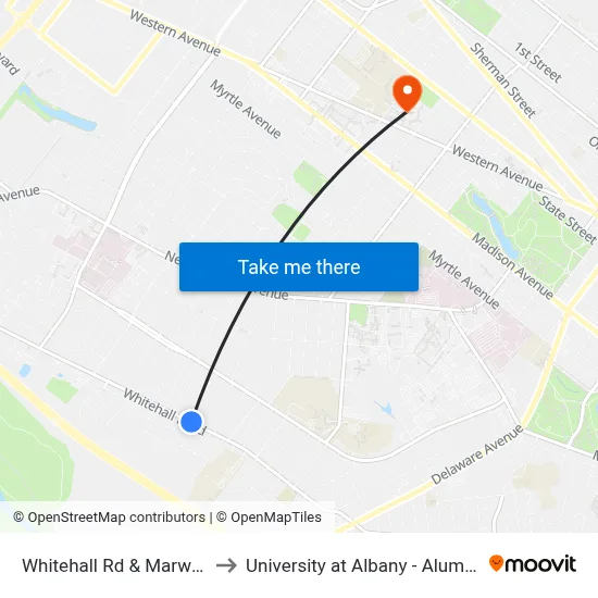 Whitehall Rd & Marwood St to University at Albany - Alumni Quad map