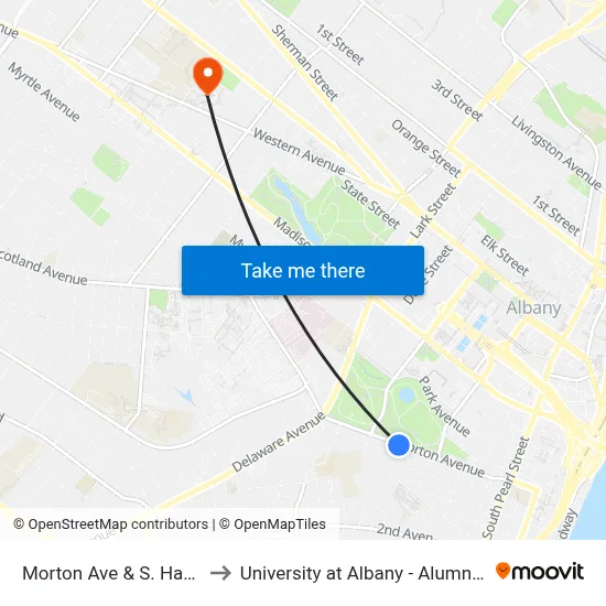 Morton Ave & S. Hawk St to University at Albany - Alumni Quad map