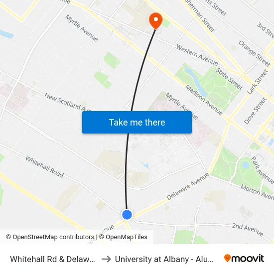 Whitehall Rd & Delaware Ave to University at Albany - Alumni Quad map