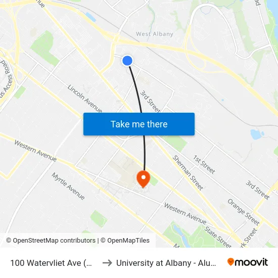100 Watervliet Ave (Motel 6) to University at Albany - Alumni Quad map