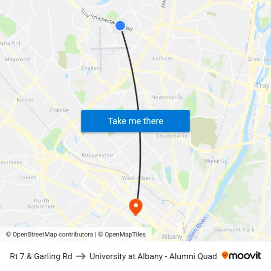 Rt 7 & Garling Rd to University at Albany - Alumni Quad map