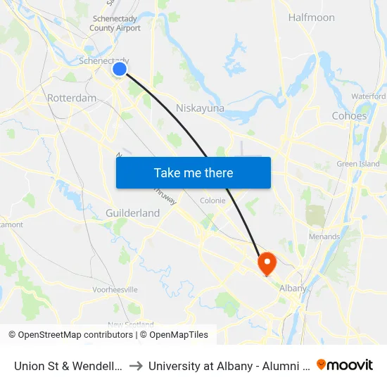 Union St & Wendell Ave to University at Albany - Alumni Quad map