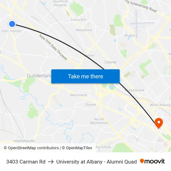 3403 Carman Rd to University at Albany - Alumni Quad map