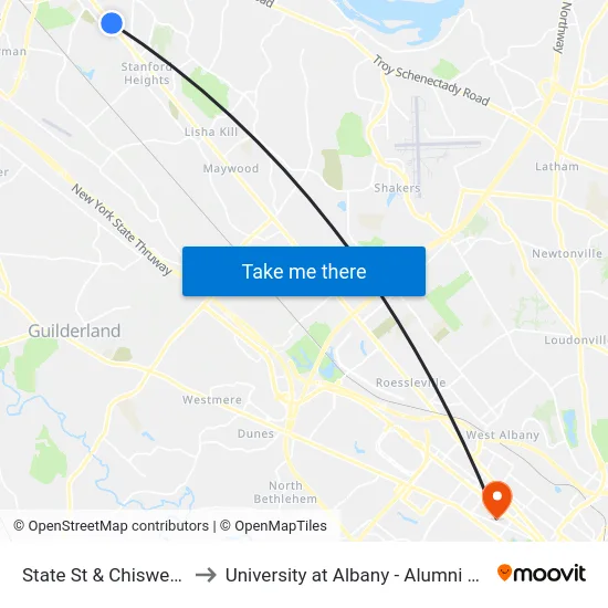 State St & Chiswell St to University at Albany - Alumni Quad map