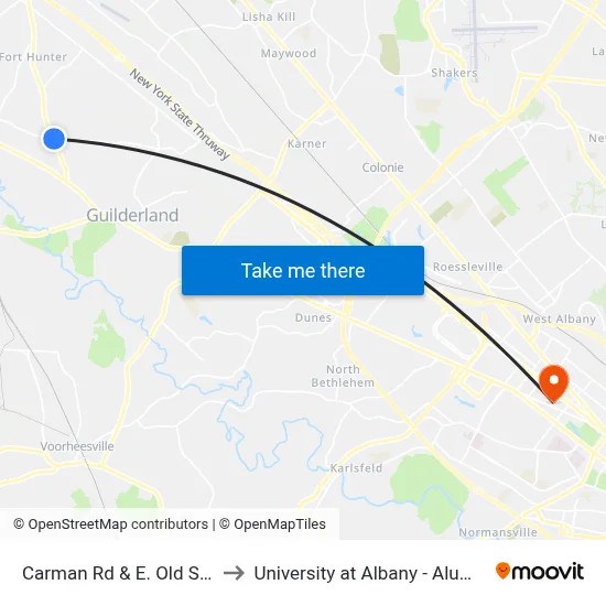 Carman Rd &  E. Old State Rd to University at Albany - Alumni Quad map