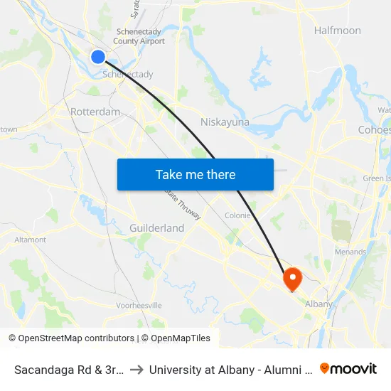 Sacandaga Rd & 3rd St to University at Albany - Alumni Quad map
