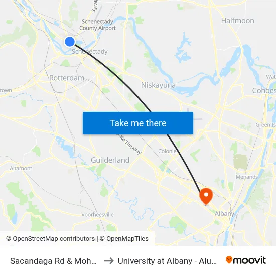 Sacandaga Rd & Mohawk Ave to University at Albany - Alumni Quad map