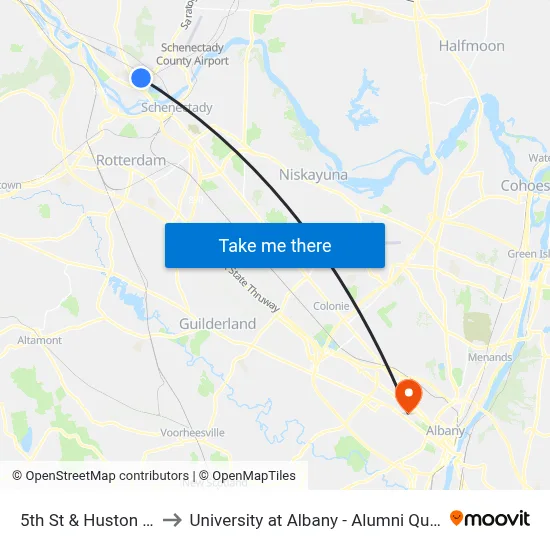 5th St & Huston St to University at Albany - Alumni Quad map