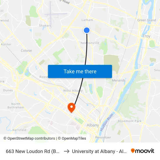 663 New Loudon Rd (Burger King) to University at Albany - Alumni Quad map