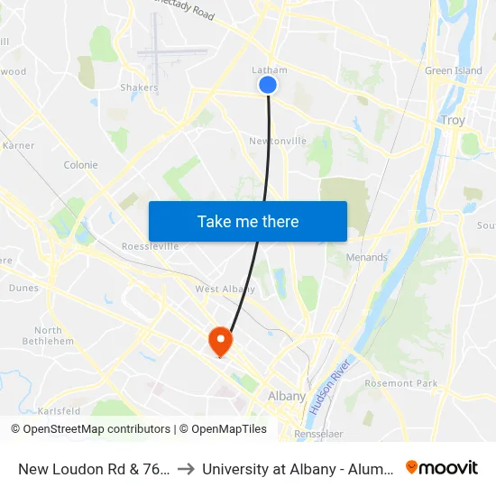 New Loudon Rd & 76 Diner to University at Albany - Alumni Quad map