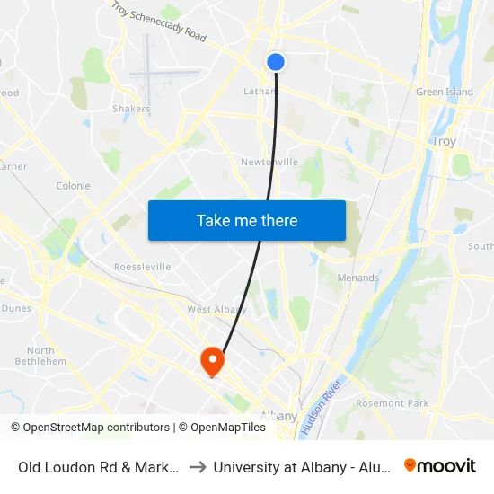 Old Loudon Rd & Market Bistro to University at Albany - Alumni Quad map