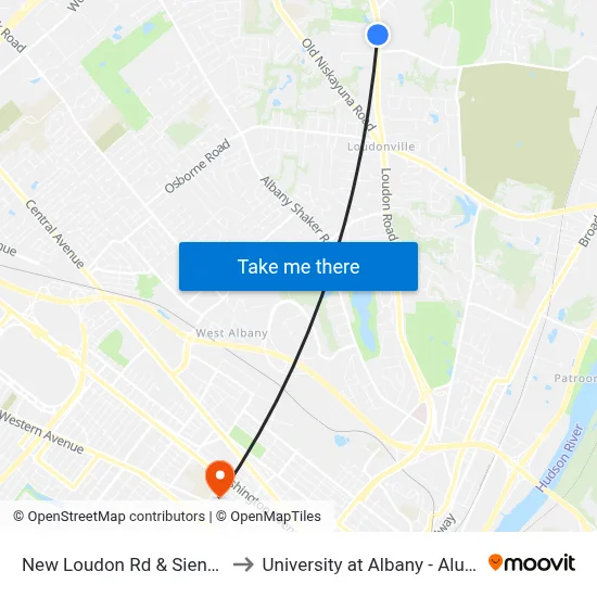 New Loudon Rd & Siena College to University at Albany - Alumni Quad map