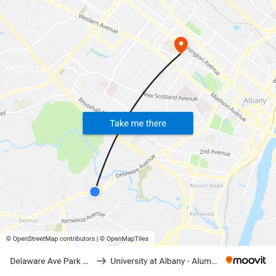 Delaware Ave Park & Ride to University at Albany - Alumni Quad map