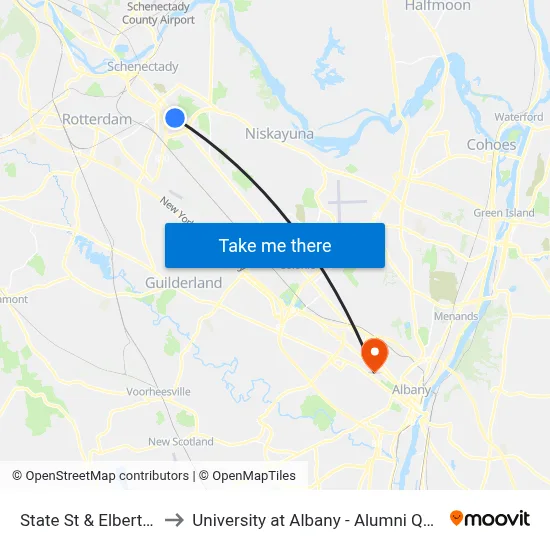 State St & Elbert St to University at Albany - Alumni Quad map