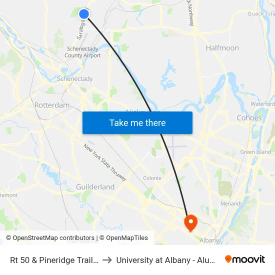 Rt 50 & Pineridge Trailer Park to University at Albany - Alumni Quad map
