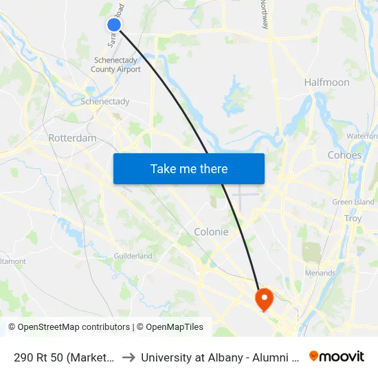 290 Rt 50 (Market 32) to University at Albany - Alumni Quad map