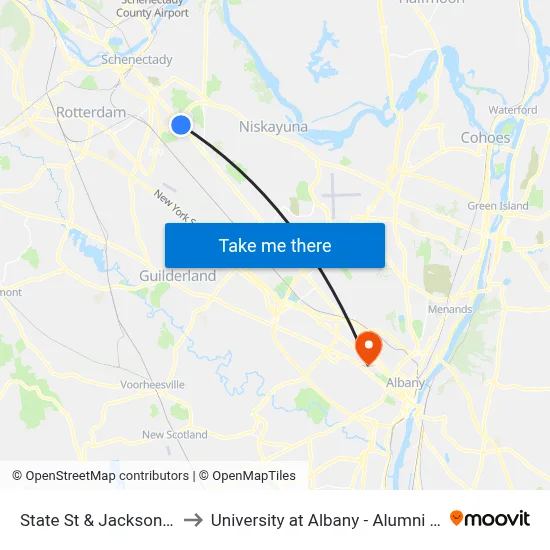 State St & Jackson Ave to University at Albany - Alumni Quad map