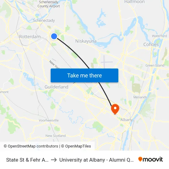 State St & Fehr Ave to University at Albany - Alumni Quad map