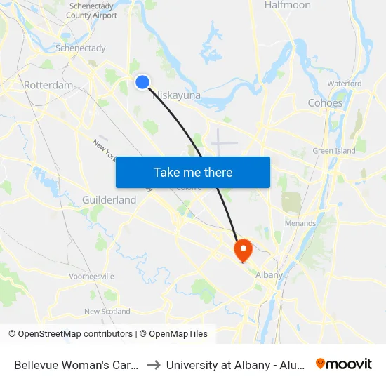 Bellevue Woman's Care Center to University at Albany - Alumni Quad map