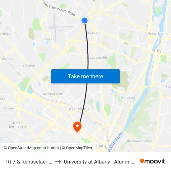 Rt 7 & Rensselaer Ave to University at Albany - Alumni Quad map