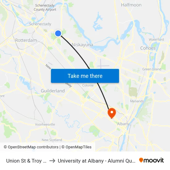 Union St & Troy Pl to University at Albany - Alumni Quad map