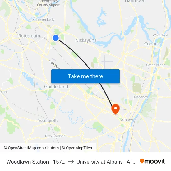 Woodlawn Station - 1573 State St to University at Albany - Alumni Quad map