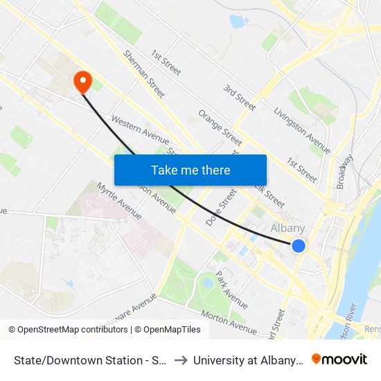 State/Downtown Station - State St & S. Pearl St to University at Albany - Alumni Quad map