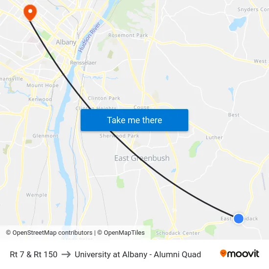 Rt 7 & Rt 150 to University at Albany - Alumni Quad map