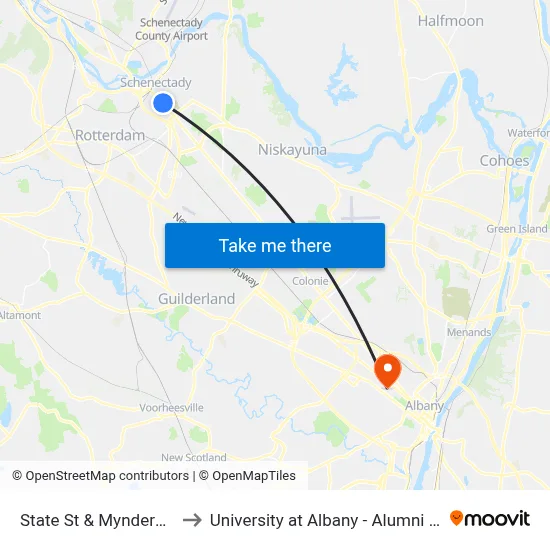 State St & Mynderse St to University at Albany - Alumni Quad map