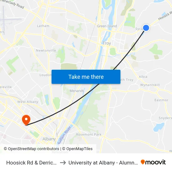 Hoosick Rd & Derrick Ave to University at Albany - Alumni Quad map