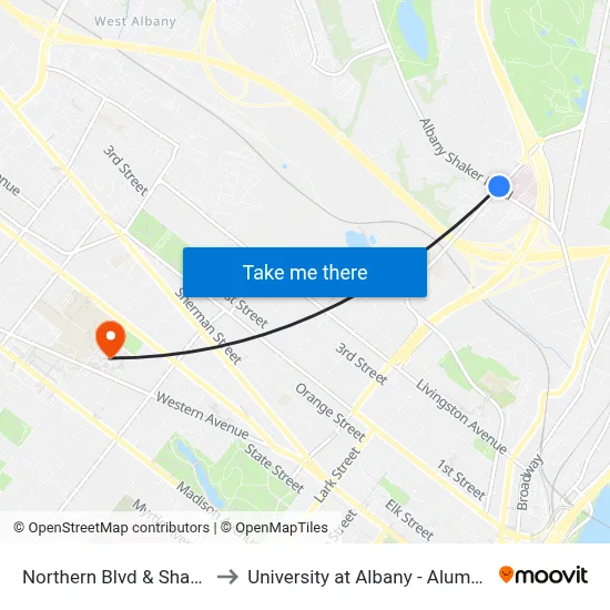 Northern Blvd & Shaker Rd to University at Albany - Alumni Quad map
