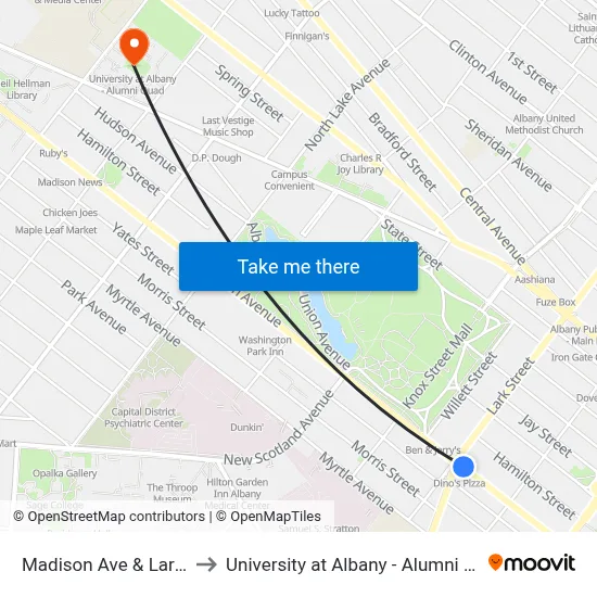 Madison Ave & Lark St to University at Albany - Alumni Quad map