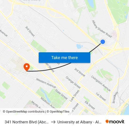 341 Northern Blvd (Abc Wten 10) to University at Albany - Alumni Quad map