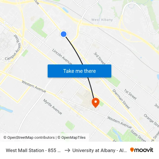 West Mall Station - 855 Central Ave to University at Albany - Alumni Quad map