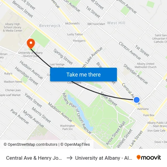 Central Ave & Henry Johnson Blvd to University at Albany - Alumni Quad map