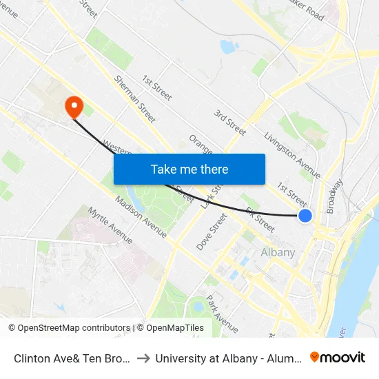 Clinton Ave& Ten Broeck St to University at Albany - Alumni Quad map