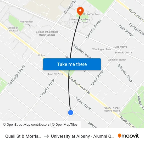Quail St & Morris St to University at Albany - Alumni Quad map