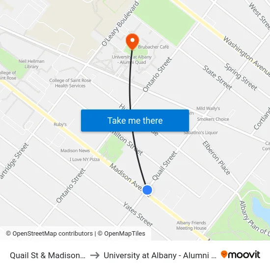 Quail St & Madison Ave to University at Albany - Alumni Quad map
