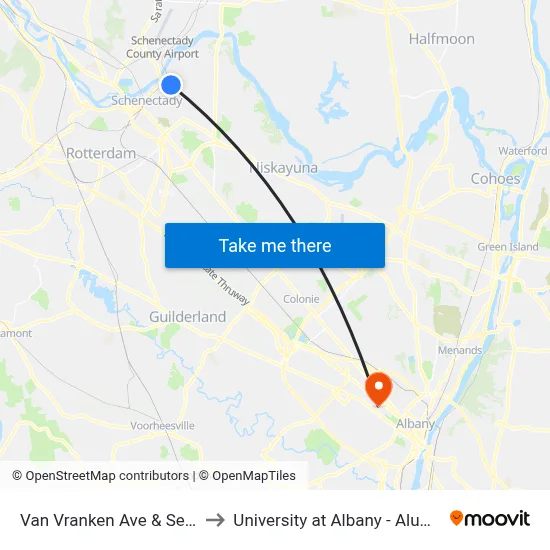 Van Vranken Ave & Seneca St to University at Albany - Alumni Quad map