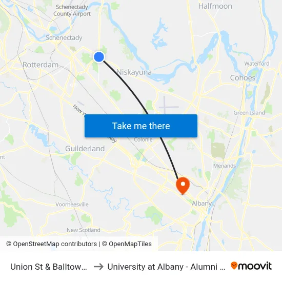 Union St & Balltown Rd to University at Albany - Alumni Quad map