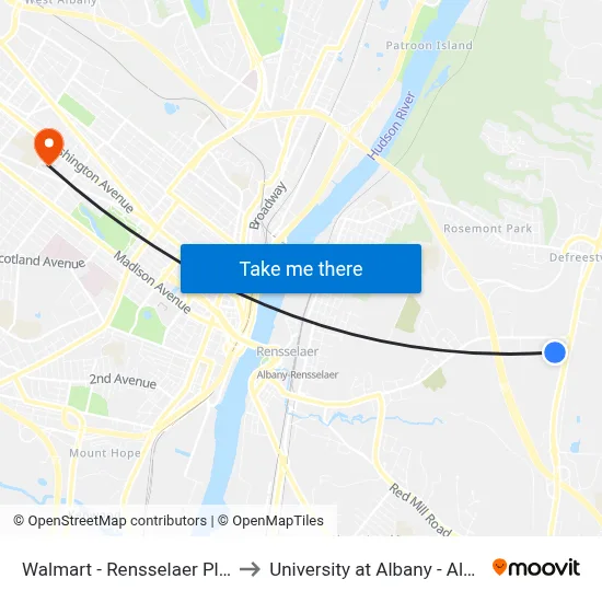 Walmart - Rensselaer Plaza - Side to University at Albany - Alumni Quad map