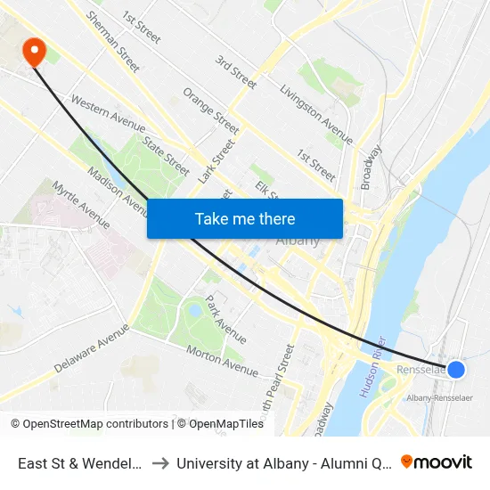East St & Wendell St to University at Albany - Alumni Quad map