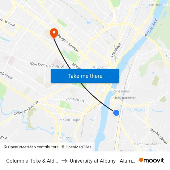 Columbia Tpke & Aldi Store to University at Albany - Alumni Quad map