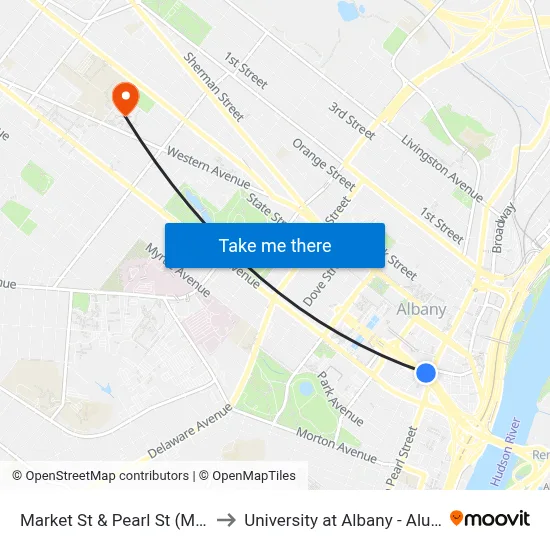 Market St & Pearl St (Mvp Arena) to University at Albany - Alumni Quad map