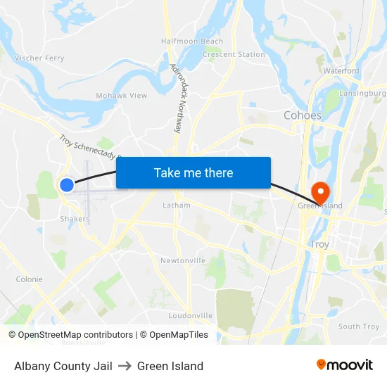 Albany County Jail to Green Island map